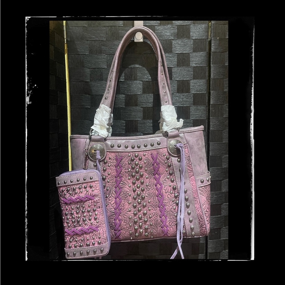 Pink Shoulder Bag with Shiny Accents
